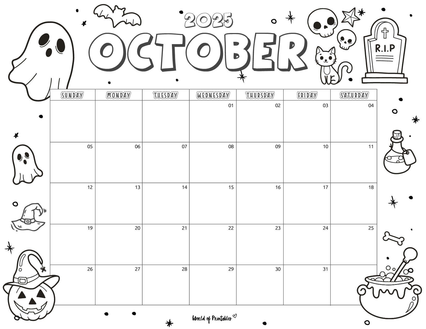 2025 Coloring Calendar - Free Printables - World Of Printables in October Calendar 2025 Coloring Page