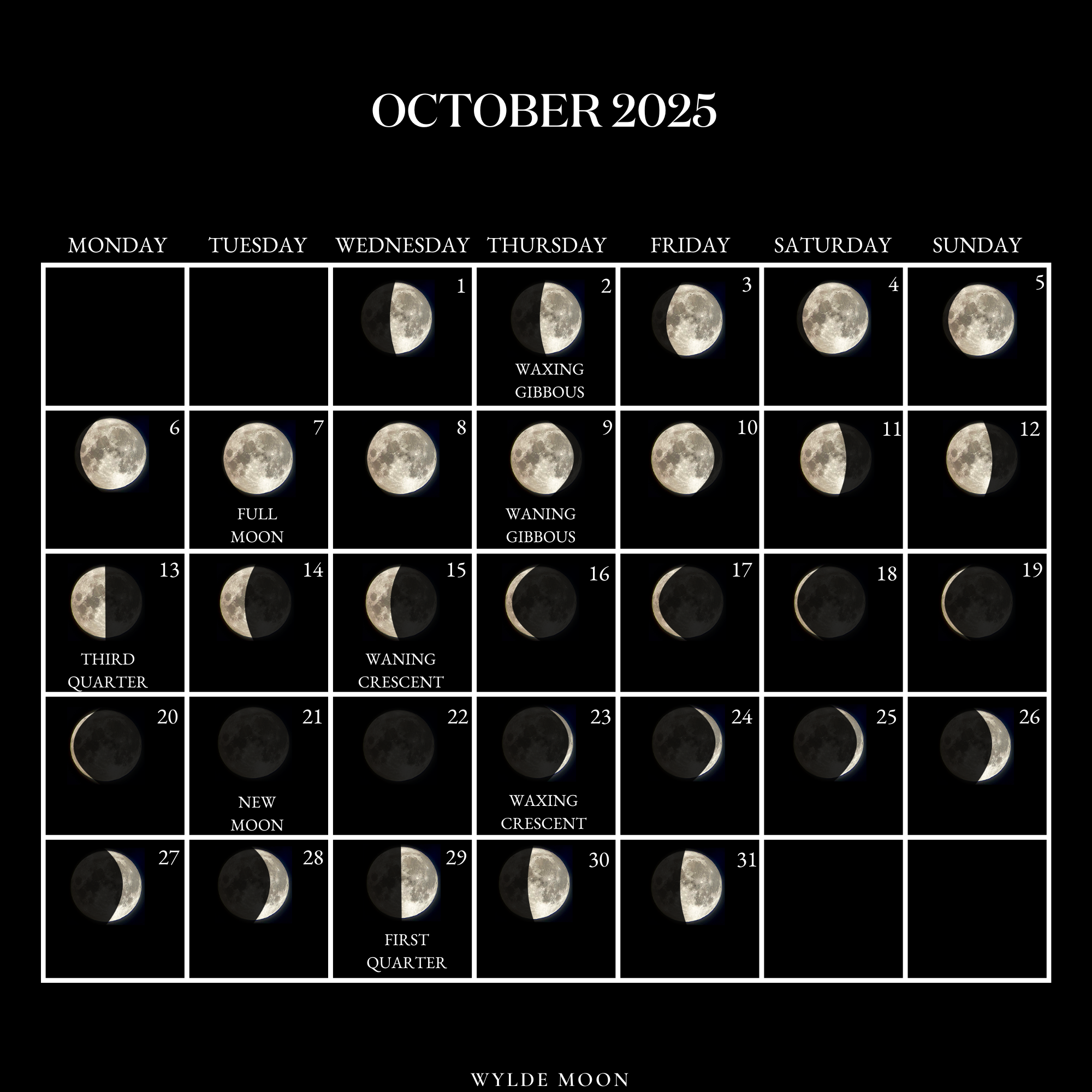 2025 Moon Calendar - Every Phase And Stage Of The Moon intended for Full Moon Calendar October 2025
