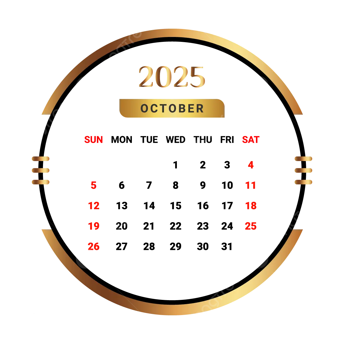 2025 October Month Calendar With Golden And Black Vector, Monthly with regard to October 2025 Calendar Png