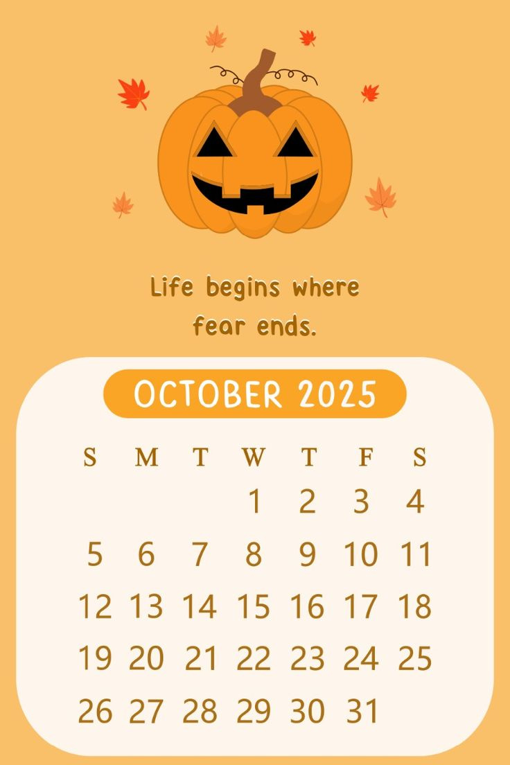 2025 October Monthly Cute Kawaii Halloween Pumpkin Motivational with regard to October 2025 Halloween Calendar