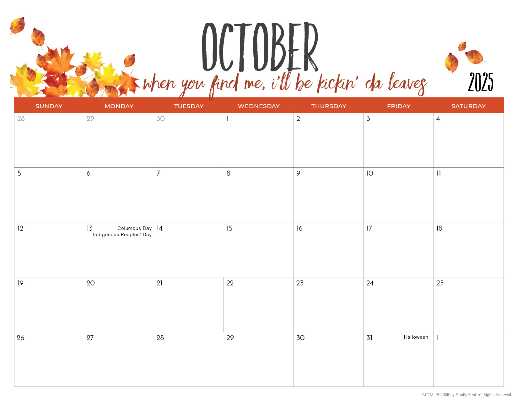 2025 Printable Calendars2025-2026 Printable Calendars For Moms - Imom within Show Me An October Calendar 2025