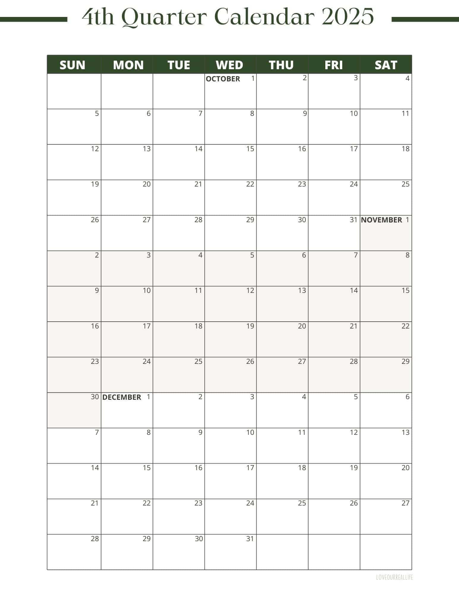 3 Month Calendar Printables: 2025 And 2026! ⋆ Love Our Real Life within Printable 3 Month Calendar October November December 2025