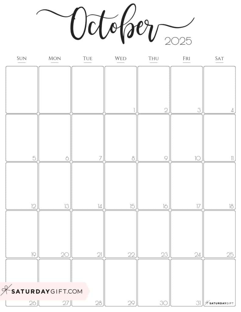 Aesthetic Printable Vertical Calendar 2025Saturday Gift for October 2025 Calendar Vertical