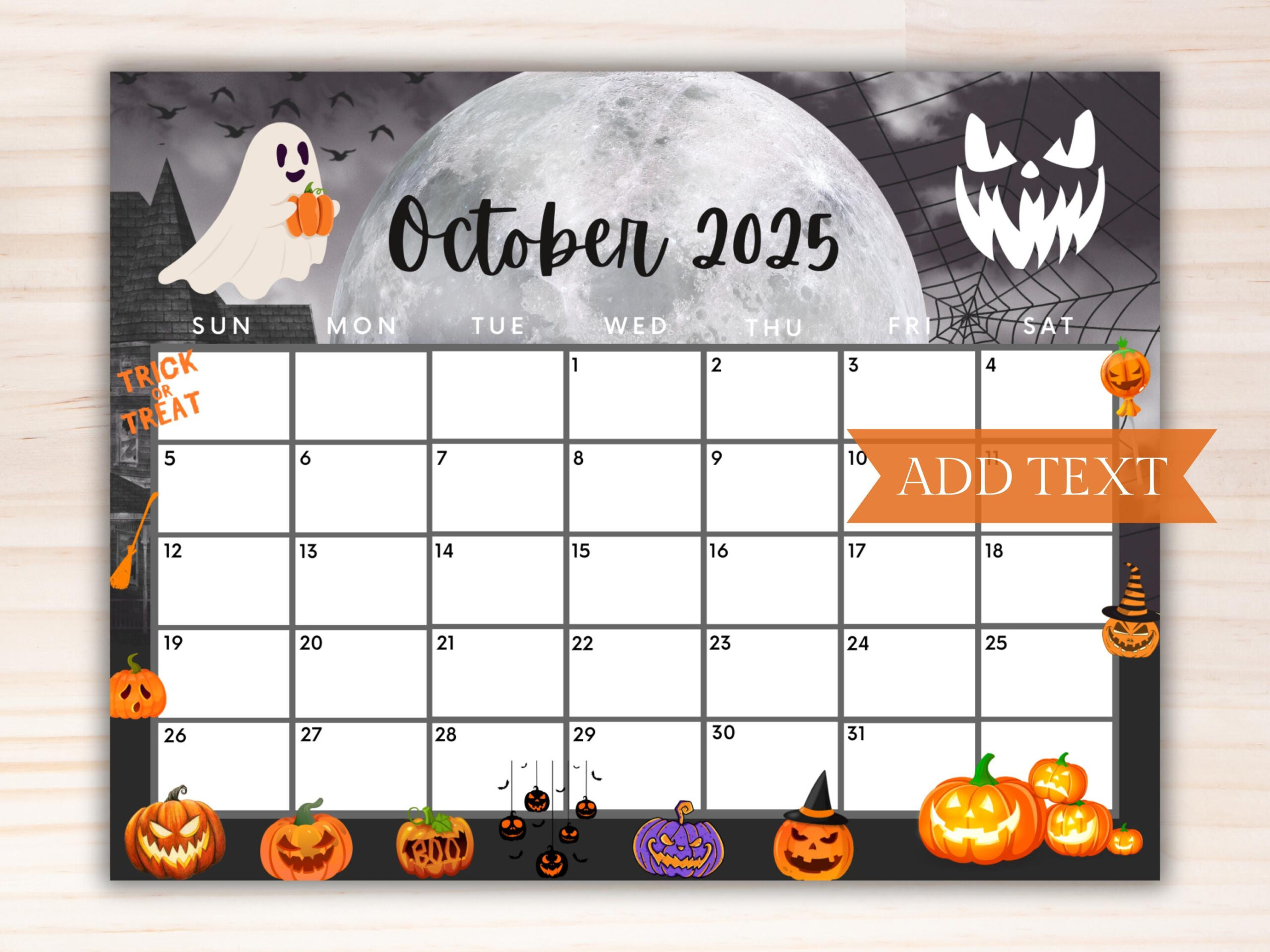 Bearbeitbarer Kalender Oktober 2025, Druckbarer Kalender, 2025 with October 2025 Halloween Calendar