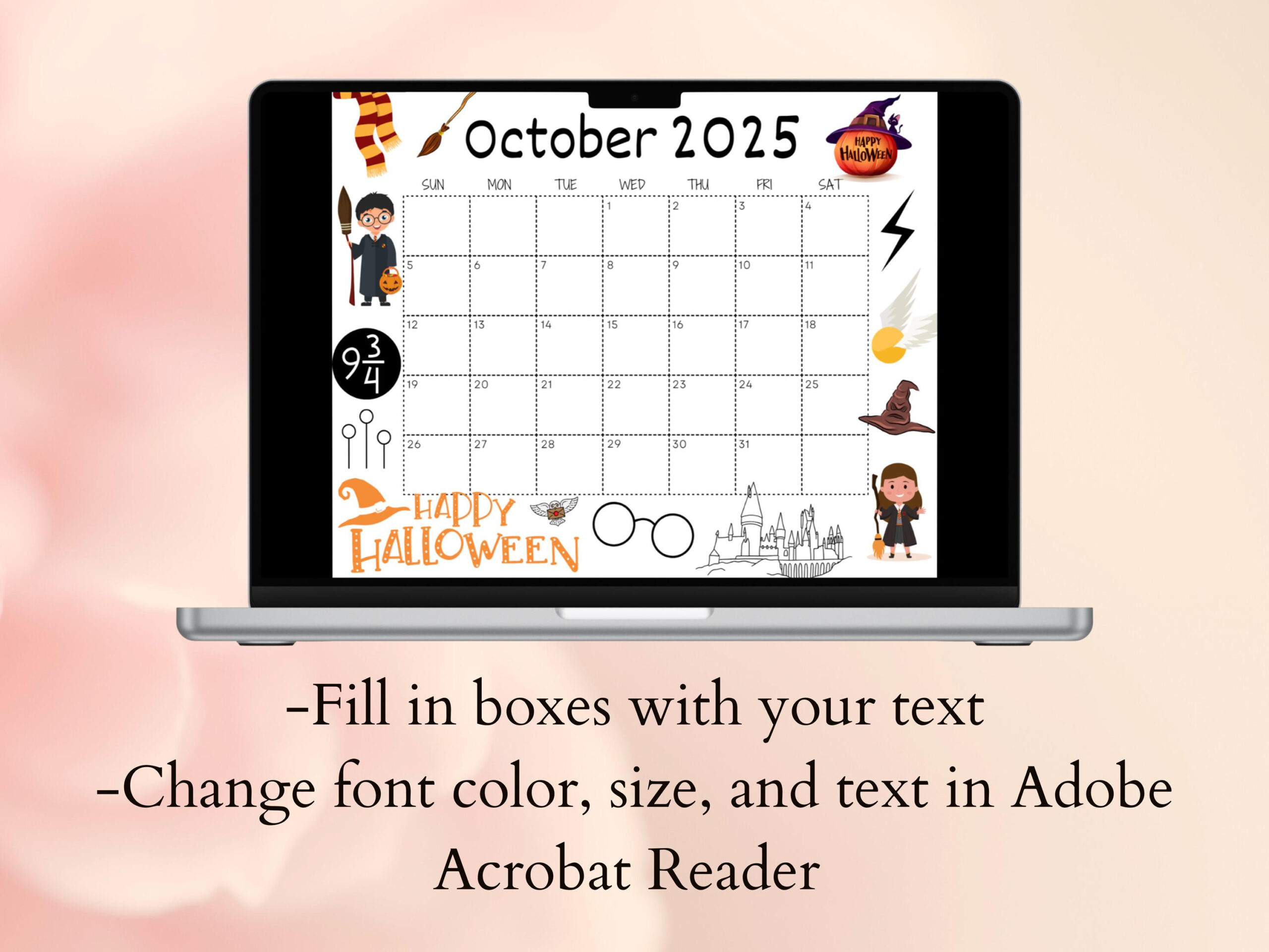 Bearbeitbarer Oktober 2025 Kalender, Druckbarer Niedlicher Happy inside Happiness Calendar October 2025