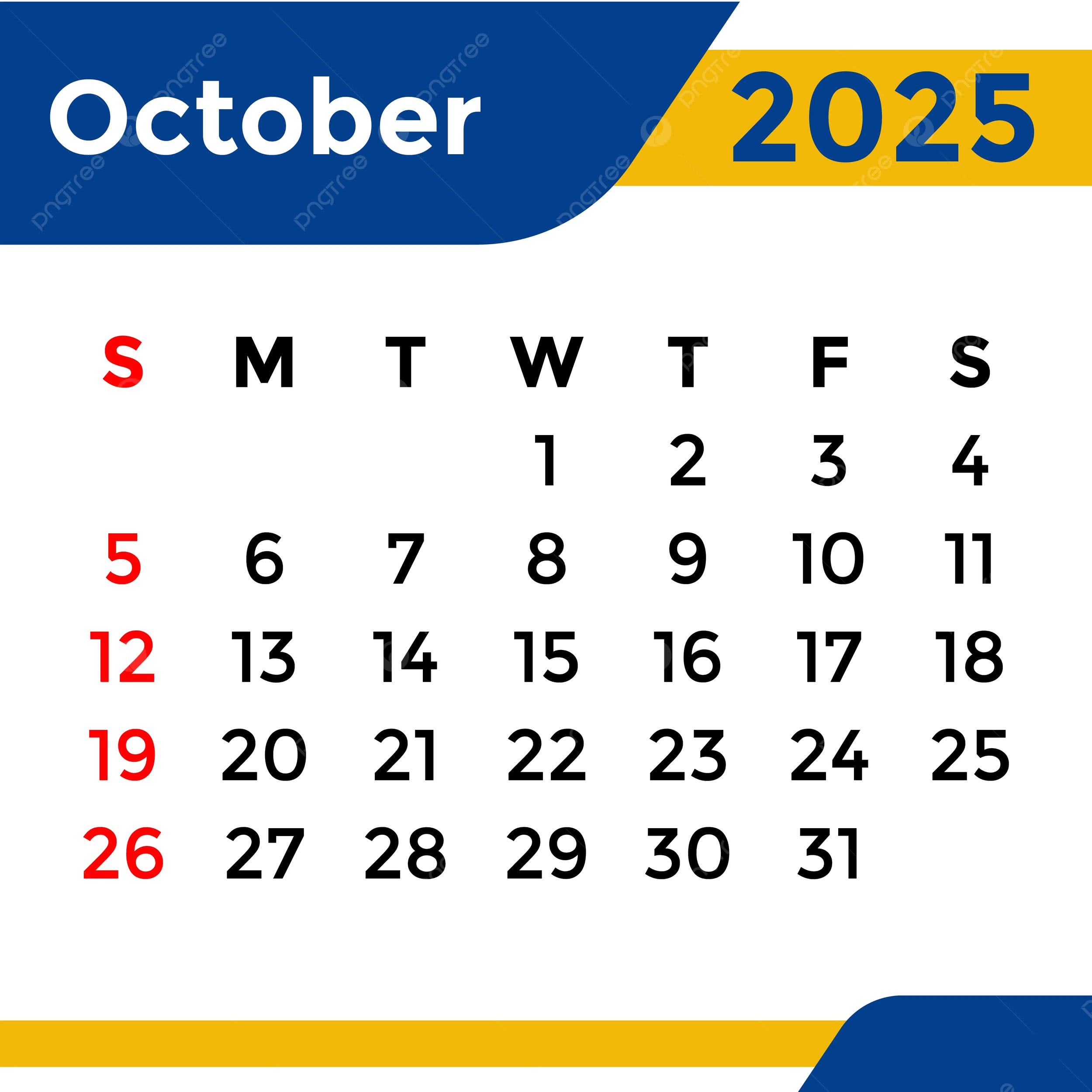 Calendar 2025 October Month Vector Template Download On Pngtree inside Calendar For October Month 2025