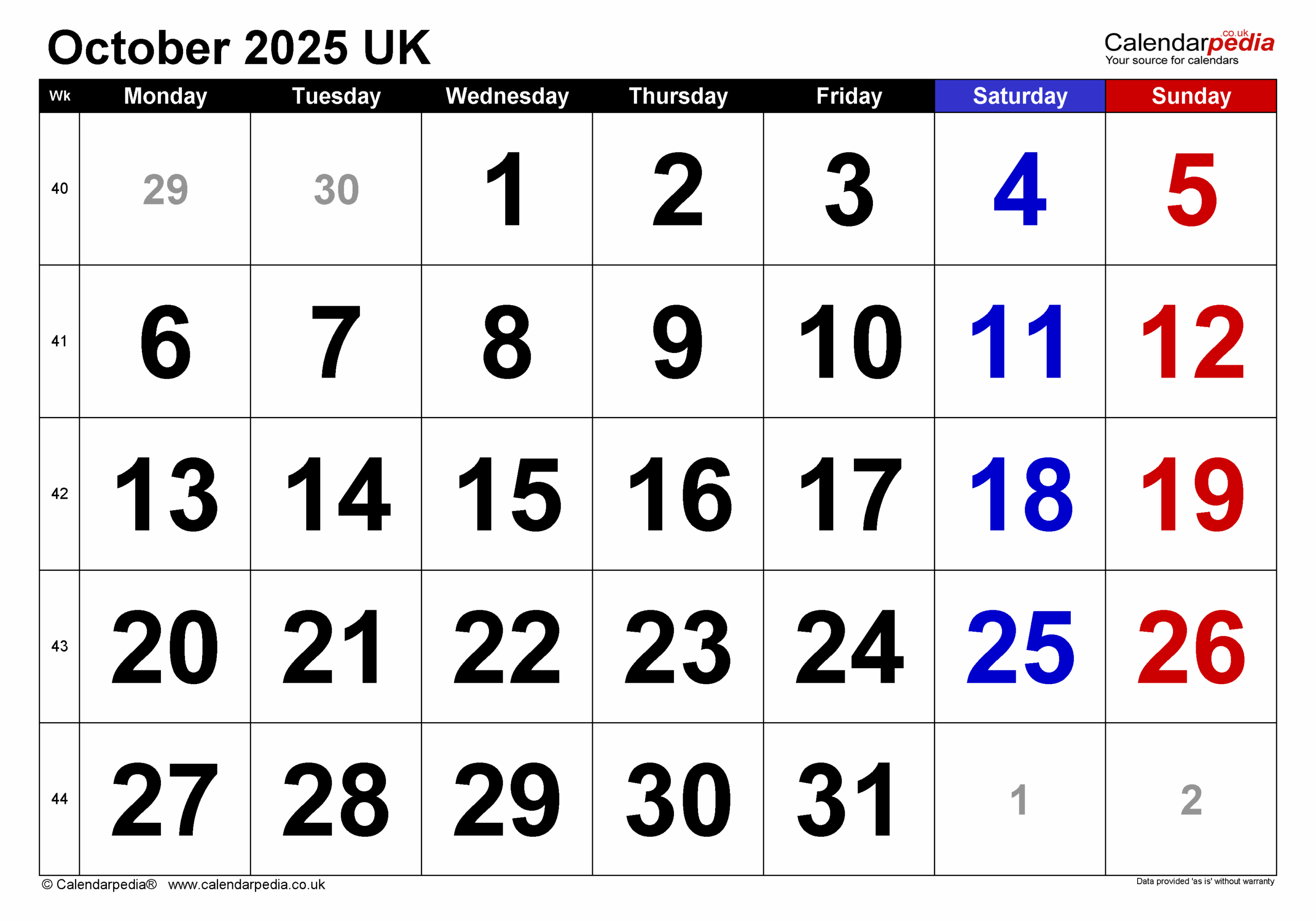 Calendar October 2025 Uk With Pdf, Excel And Word Templates in Google Calendar October 2025