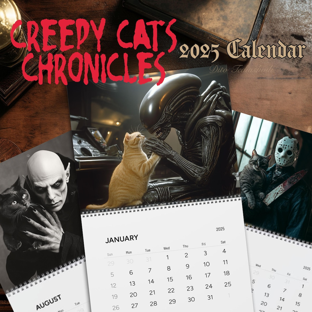 Creepy Cats 2025 Wall Calendar, Gift For Horror Film Fans, Secret throughout October Horror Movie Calendar 2025