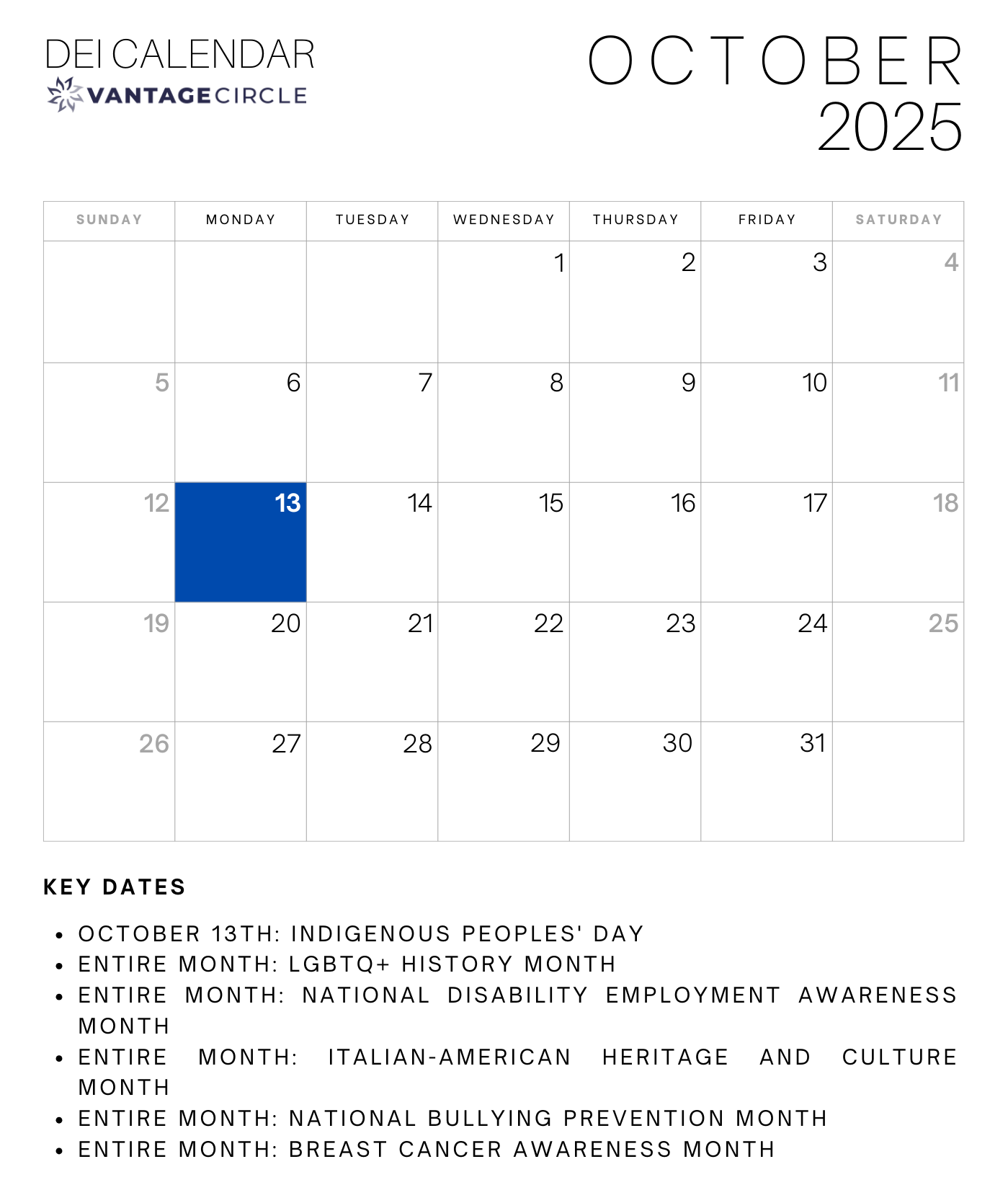 Dei Calendar 2025: Key Dates For Celebrating Diversity And regarding October Dei Calendar 2025