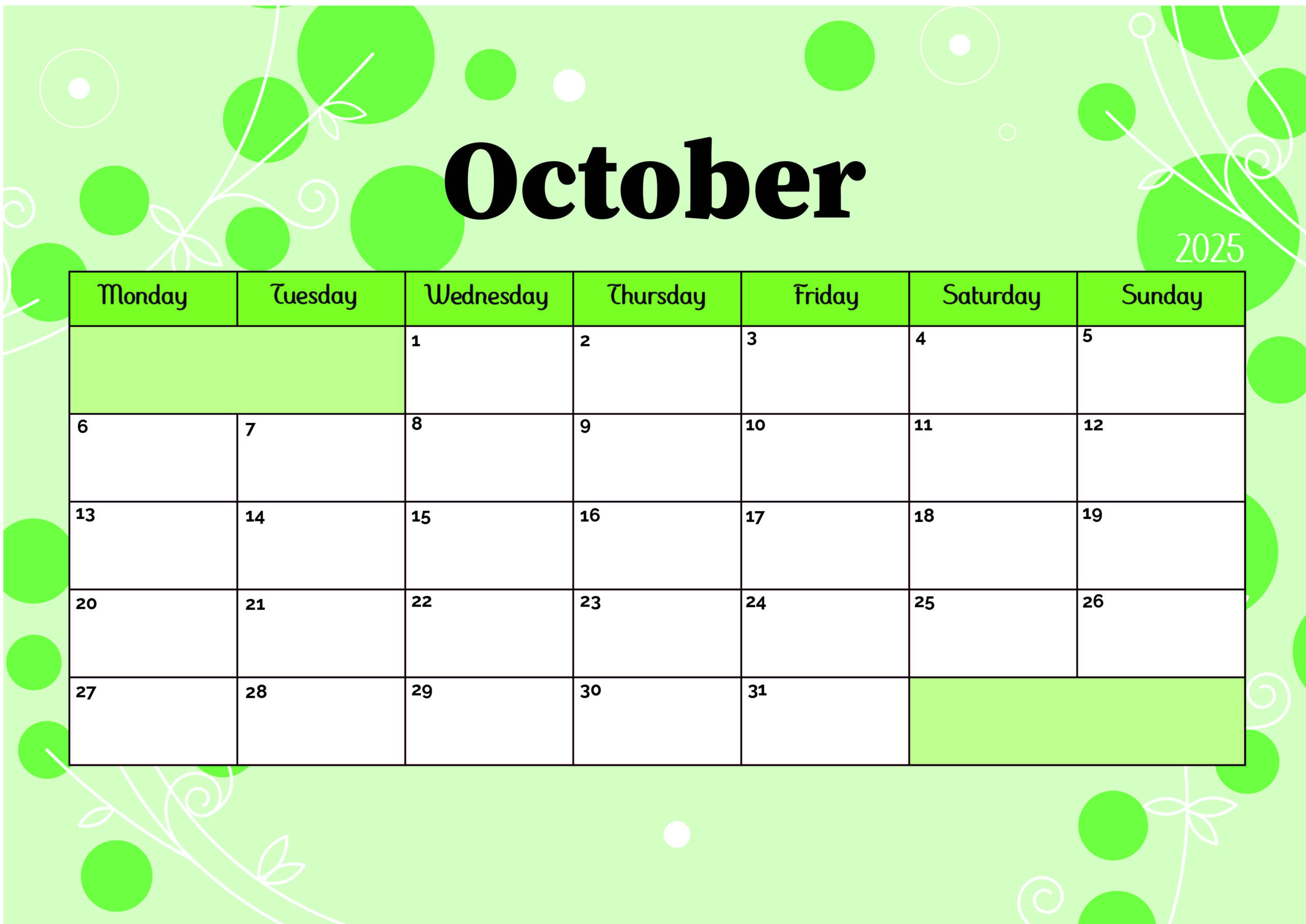 ▷ Model 5 October 2025 in Open Calendar For October 2025