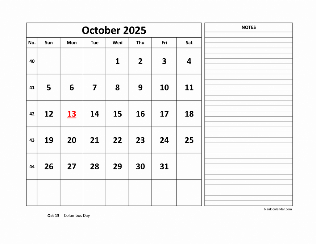Free Download Printable October 2025 Calendar, Large Space For within October 2025 Calendar With Notes