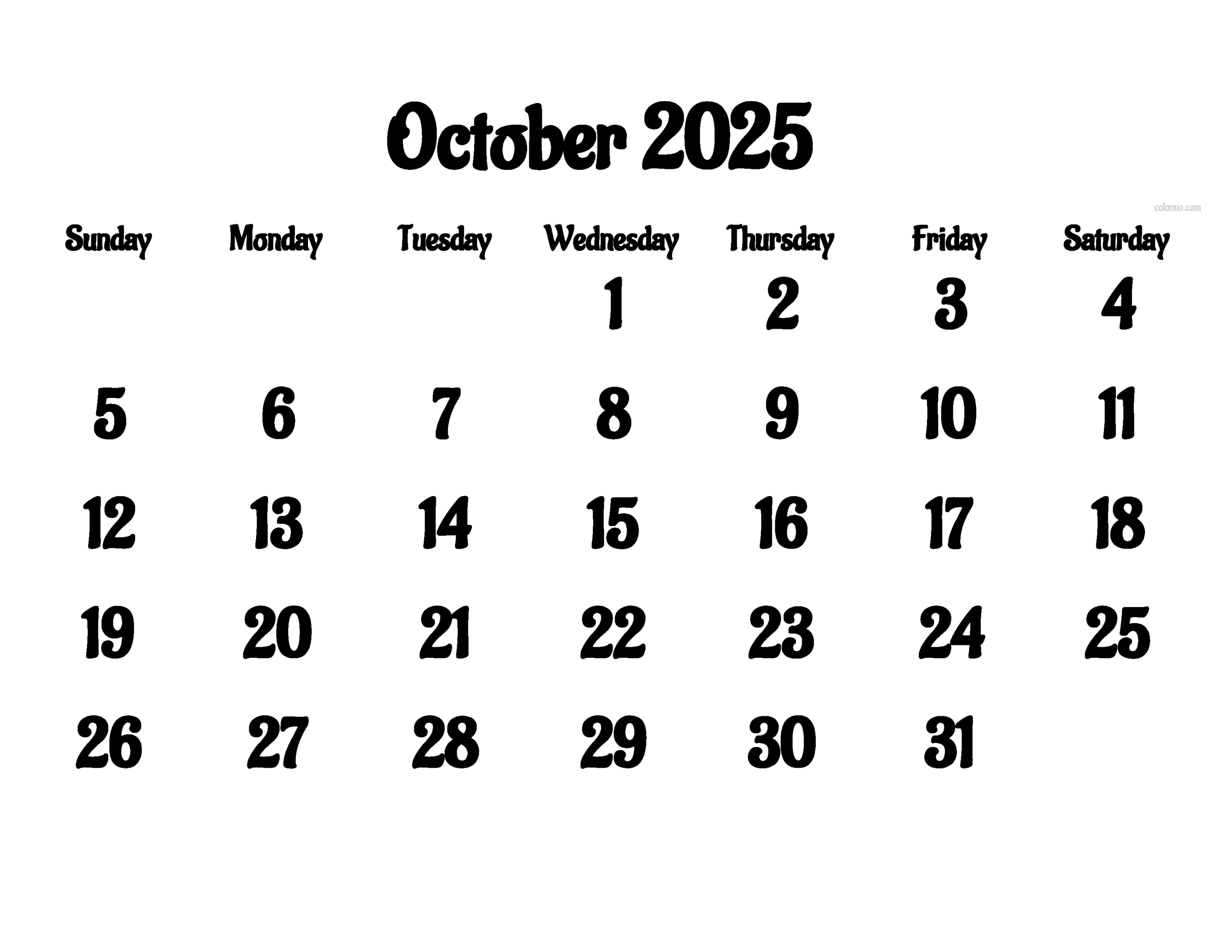 Free October 2025 Calendar | Printable Pdf, Xls, Png Formats with Calendar For The Month Of October 2025