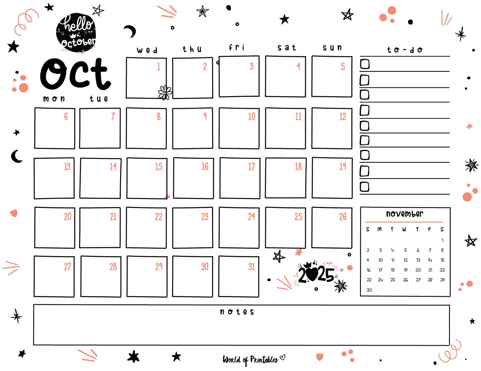 Free Printable October 2025 Planners - World Of Printables inside October 2025 Bullet Journal Calendar