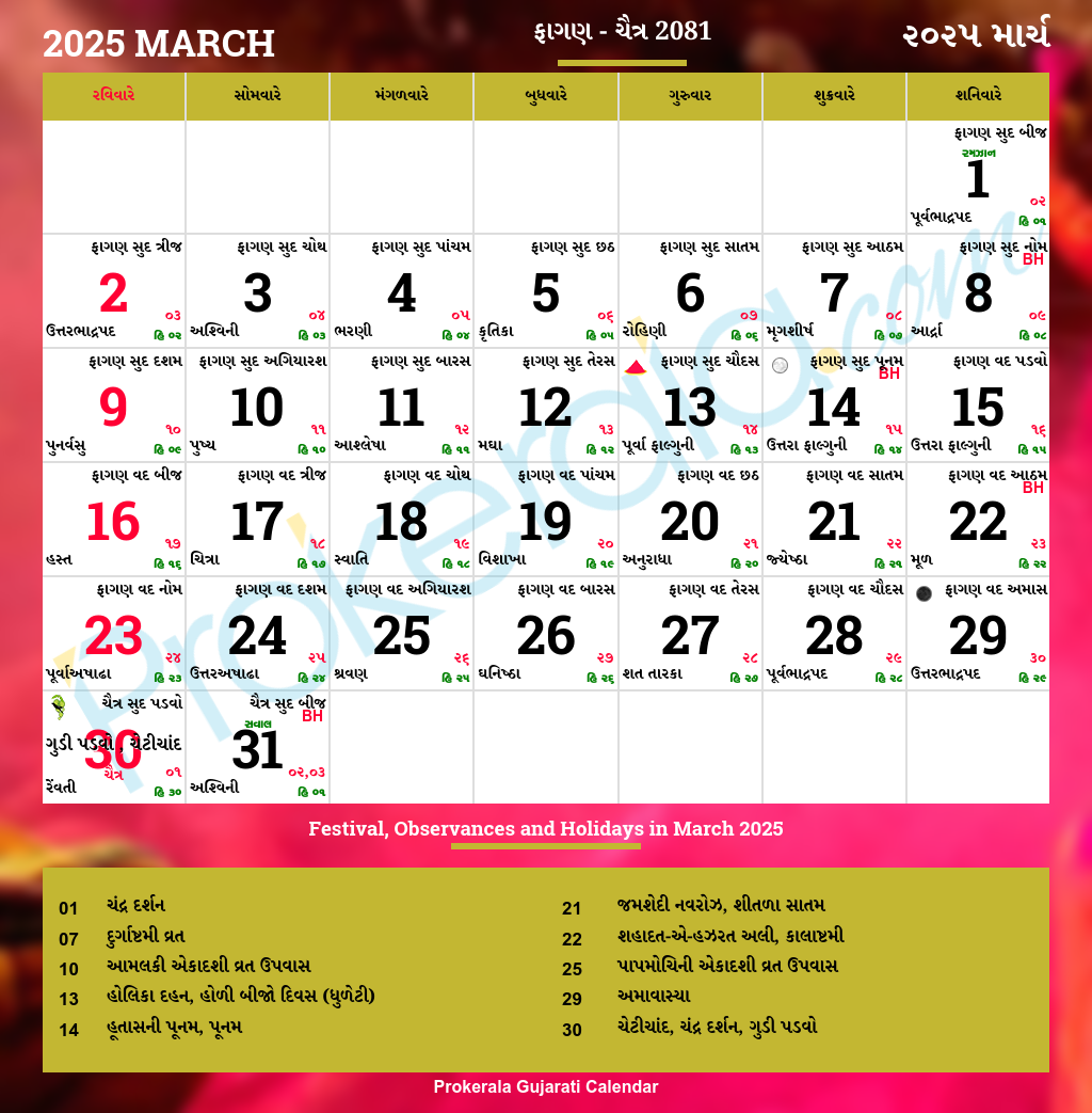Gujarati Calendar 2025 | Gujarat Festivals | Gujarat Holidays 2025 inside October Gujarati Calendar 2025