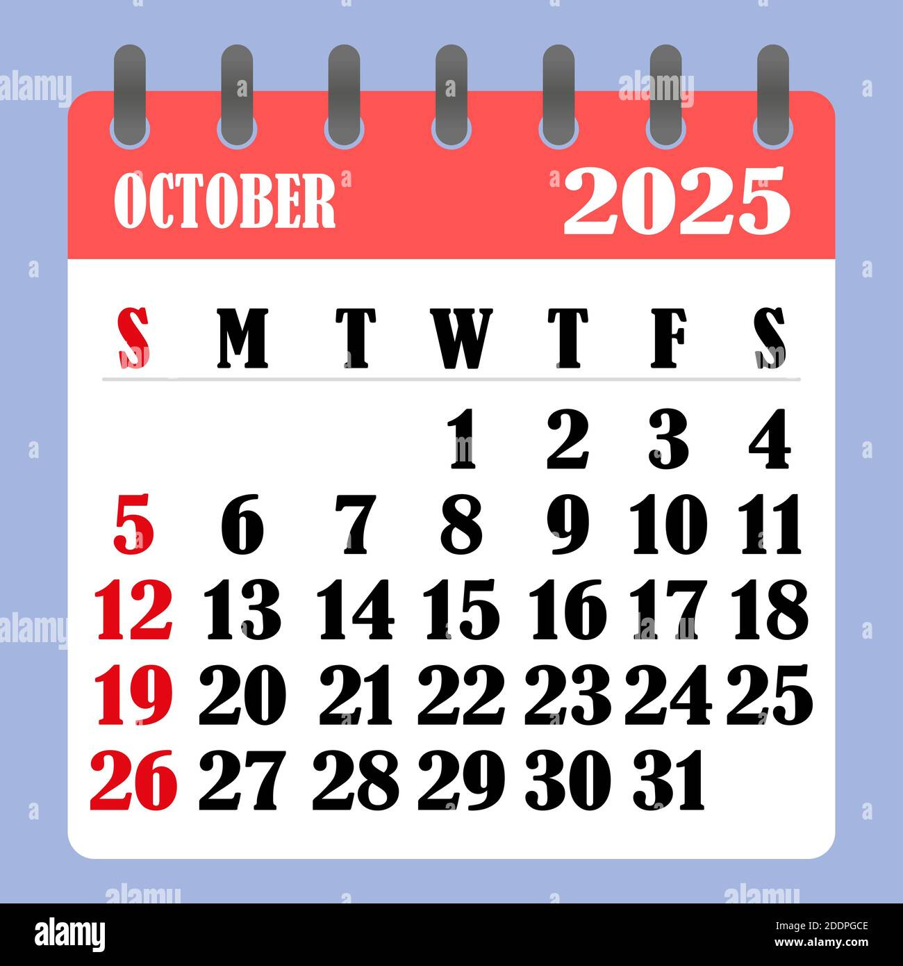 Letter Calendar For October 2025. The Week Begins On Sunday. Time inside October 2025 Month Calendar