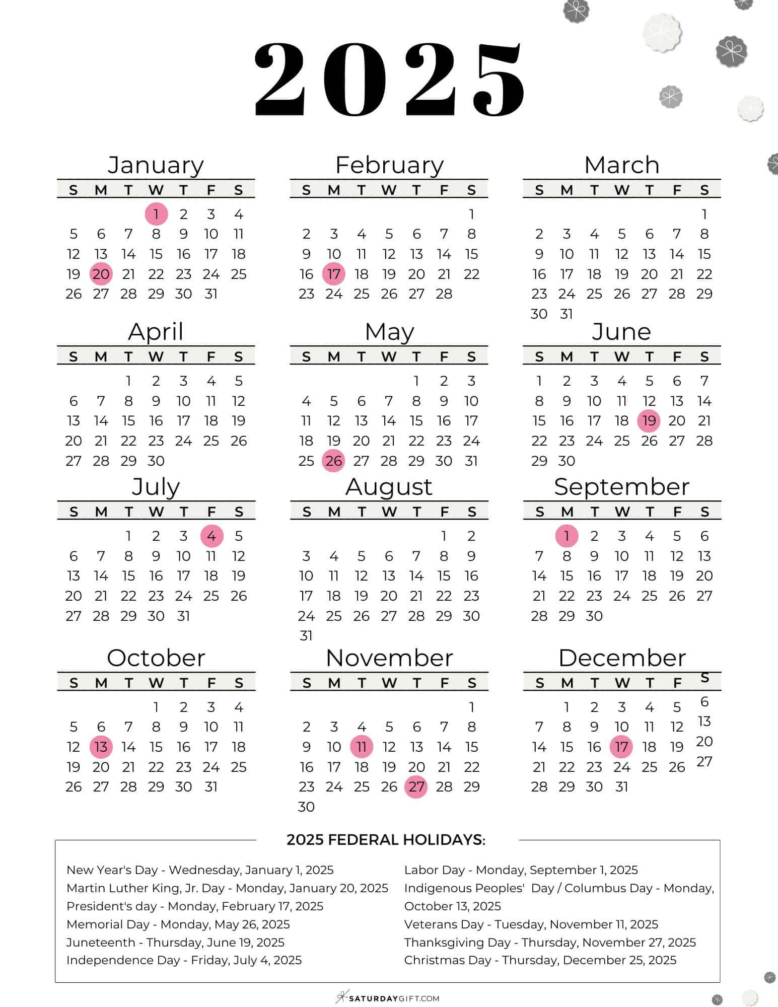 List Of Federal Holidays 2025 In The U.s. | Saturdaygift inside National Holiday In October 2025