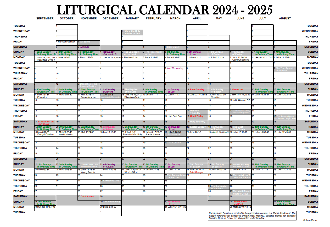 Liturgical Calendar - Our Lady Of Lourdes Primary School Rottingdean with October Saints Calendar 2025
