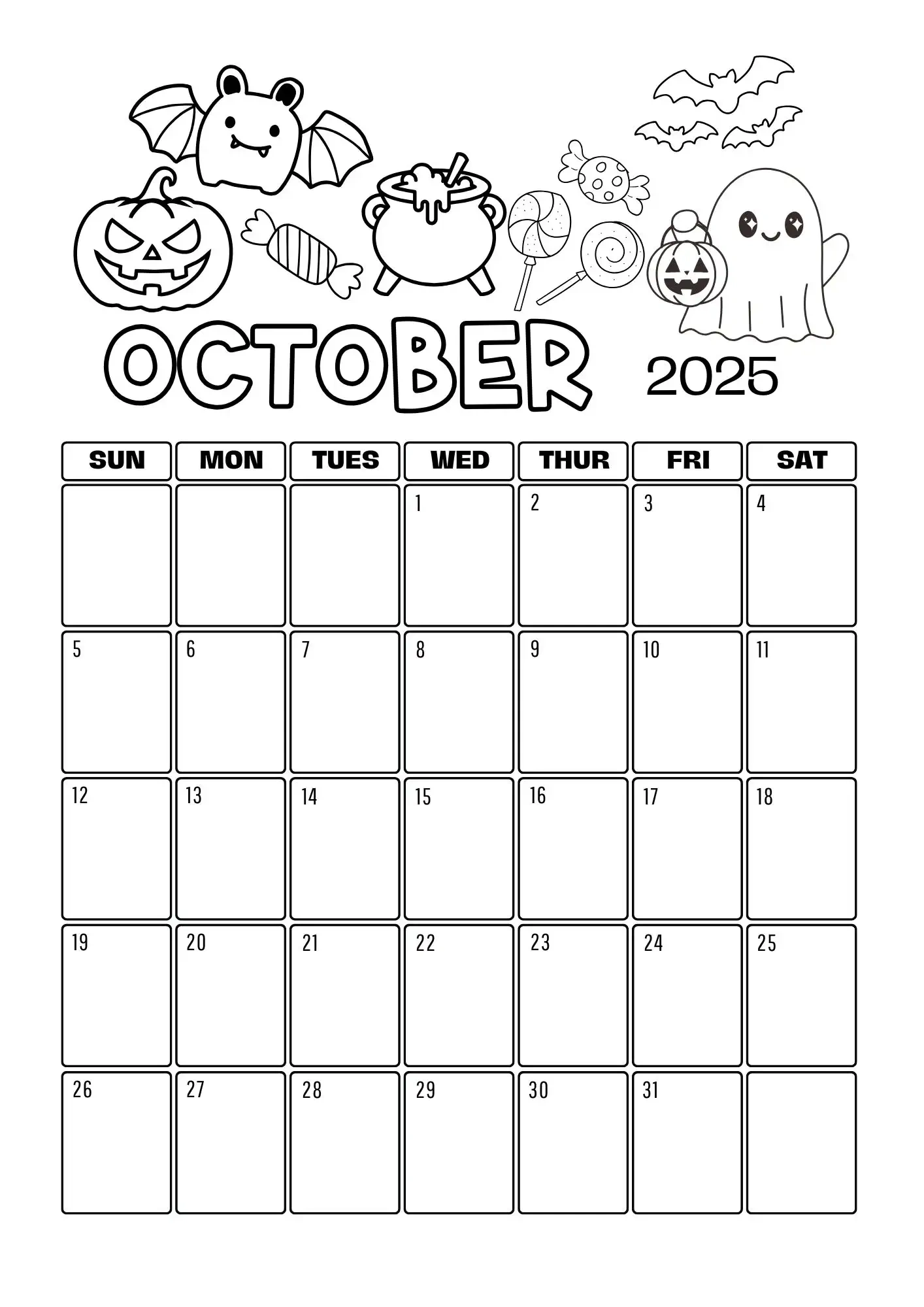 Monthly Colouring Calendar 2025 Printable - The Mummy Bubble regarding October 2025 Calendar Coloring Page