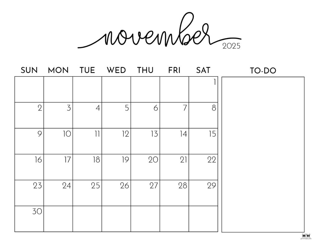 November 2025 Calendars - 107 Free Printables | Printabulls within Printable October November Calendar 2025