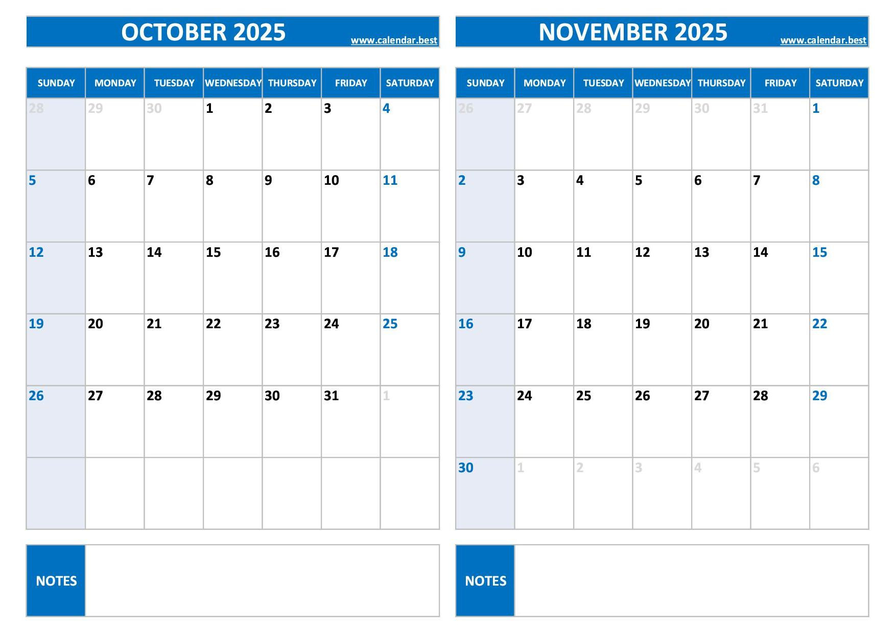 October 2025 Calendar -Calendar.best pertaining to Calendar For October And November 2025