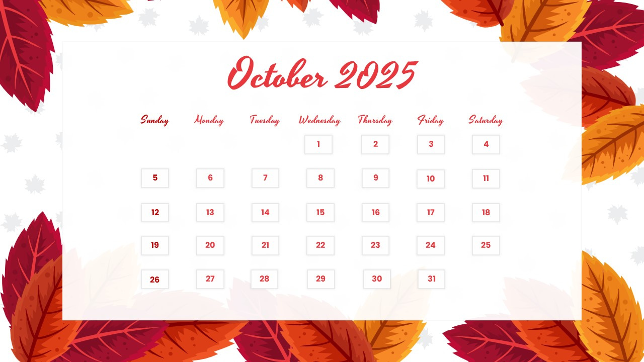 October 2025 Calendar – Free Powerpoint &amp;amp; Google Slides - Slidechef with regard to Google Calendar October 2025