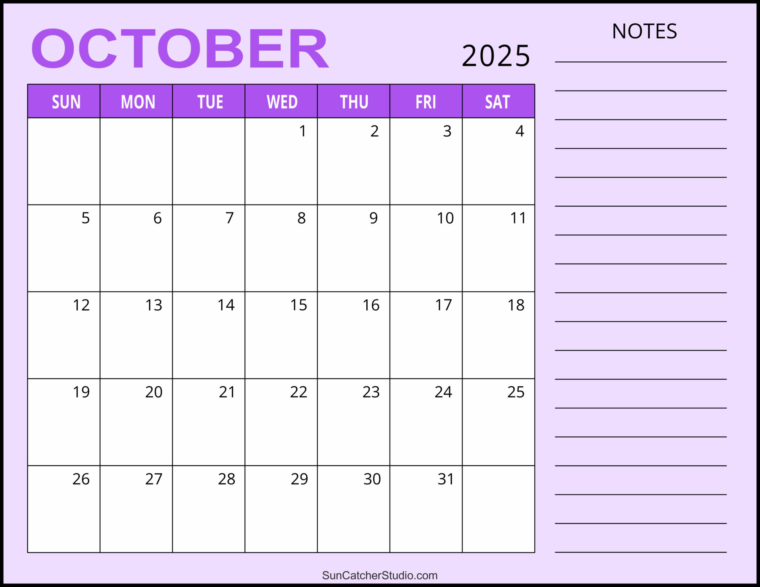 October 2025 Calendar (Free Printable) – Free Printables with October Calendar 2025 Page Printable