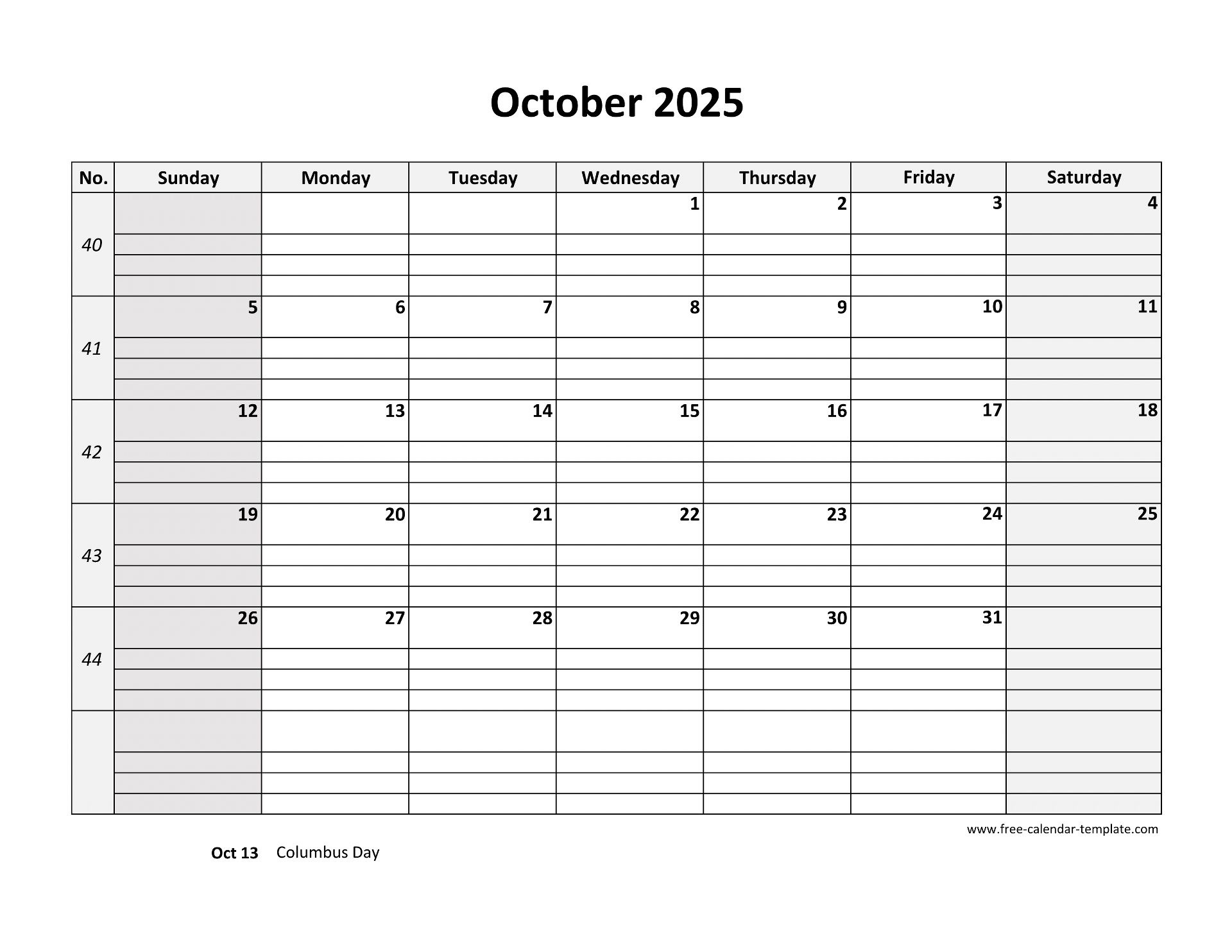 October 2025 Calendar Free Printable With Grid Lines Designed inside October Calendar 2025 With Lines