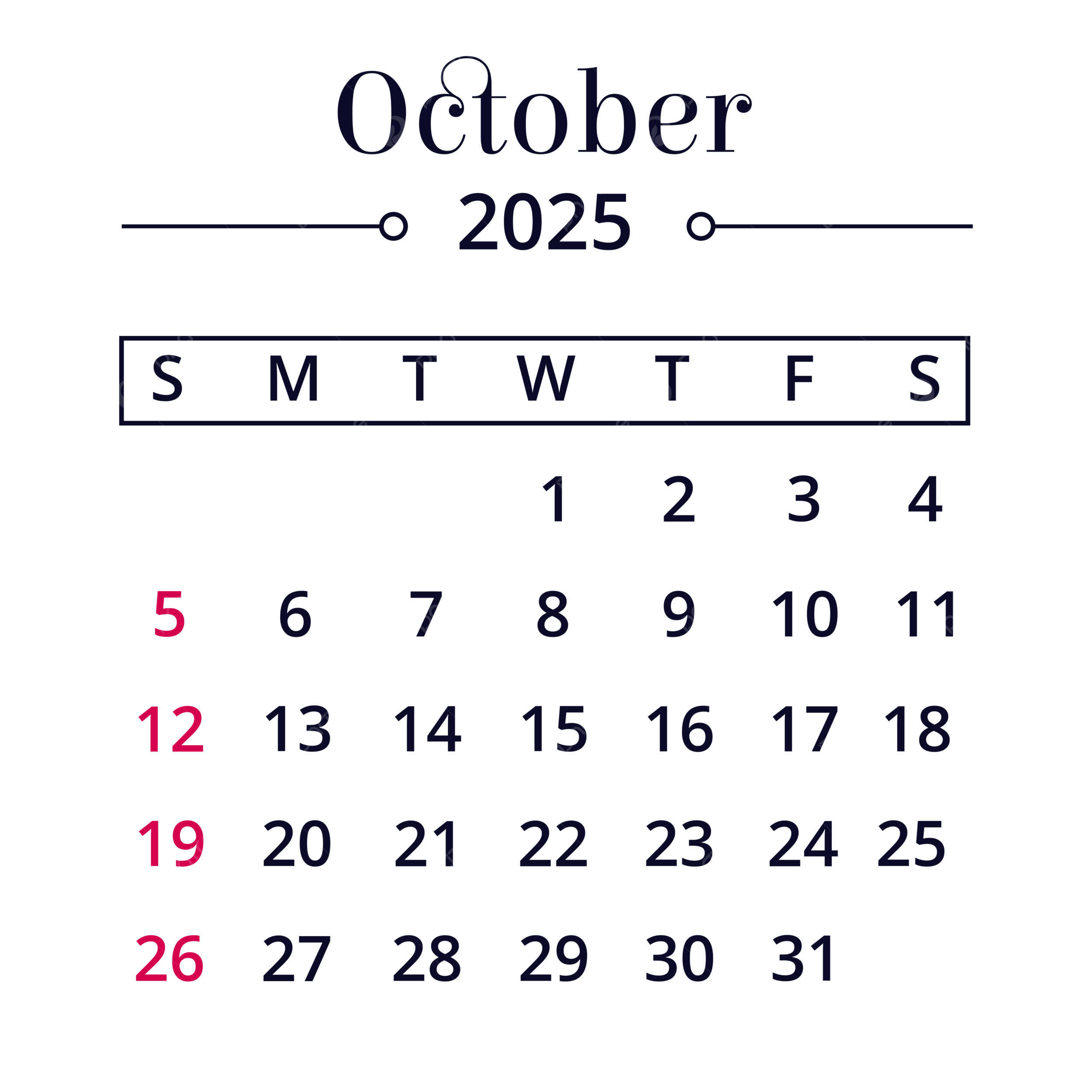 October 2025 Calendar Png Transparent Images Free Download with regard to October 2025 Calendar Png