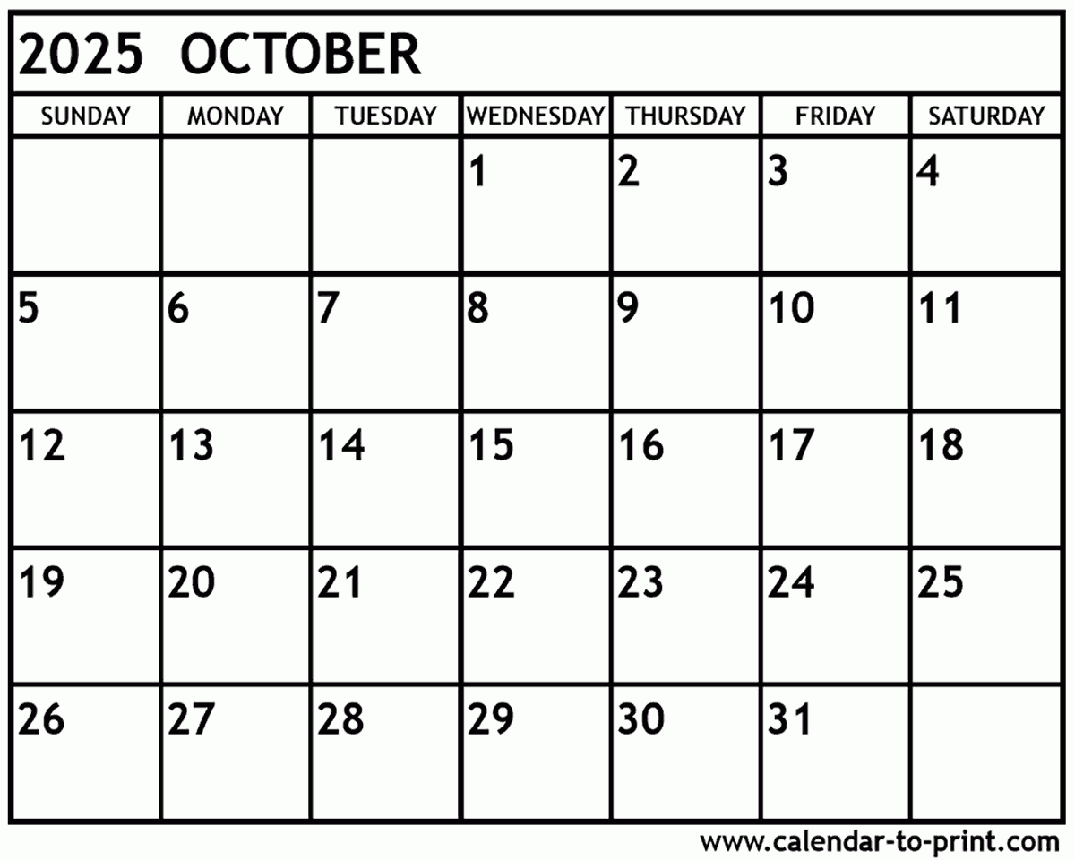 October 2025 Calendar Printable for Free October Printable Calendar 2025