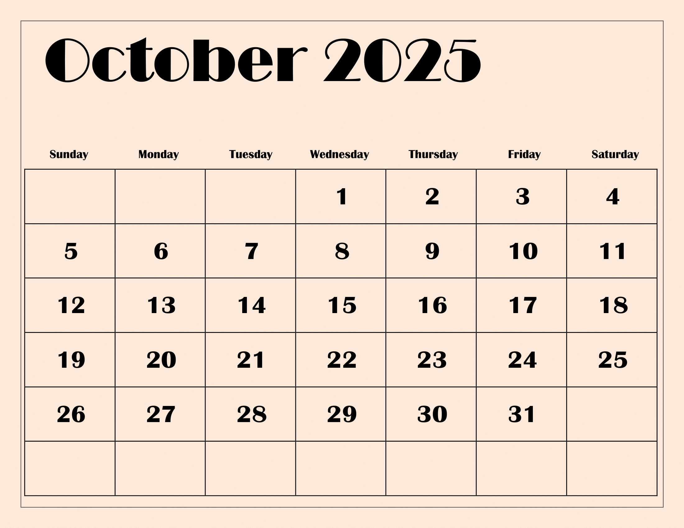October 2025 Calendar Printable Pdf Template With Holidays within October Blank Calendar 2025
