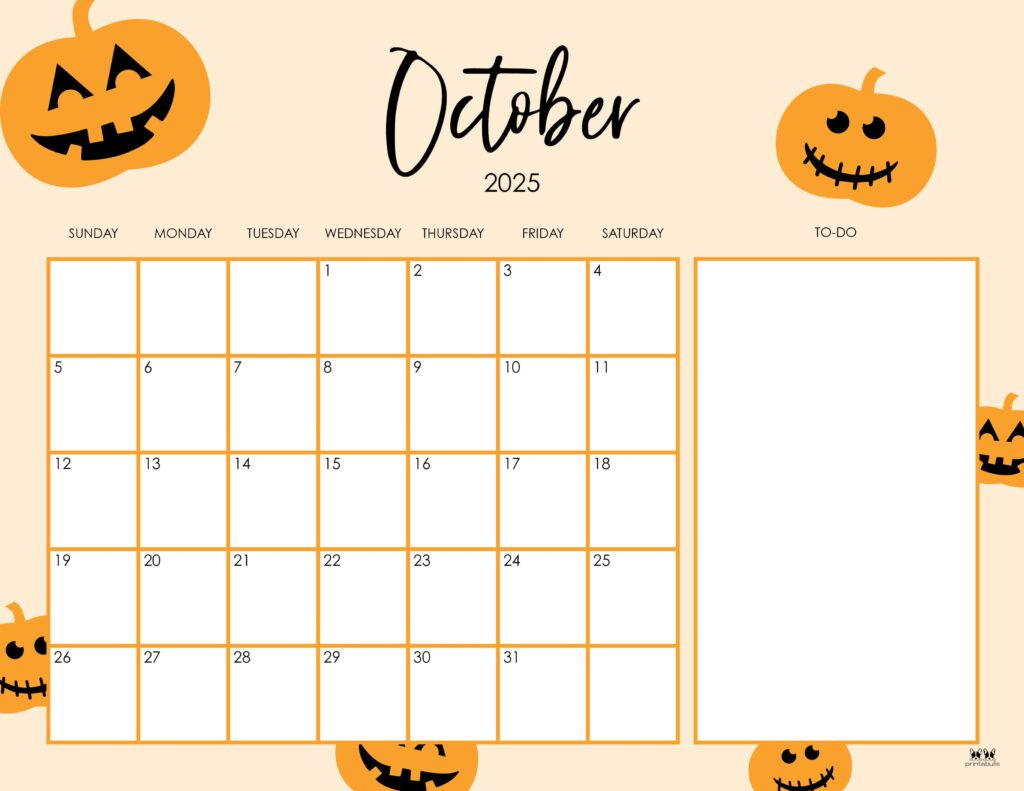 October 2025 Calendars - 107 Free Printables | Printabulls inside October 2025 Calendar Monday Start