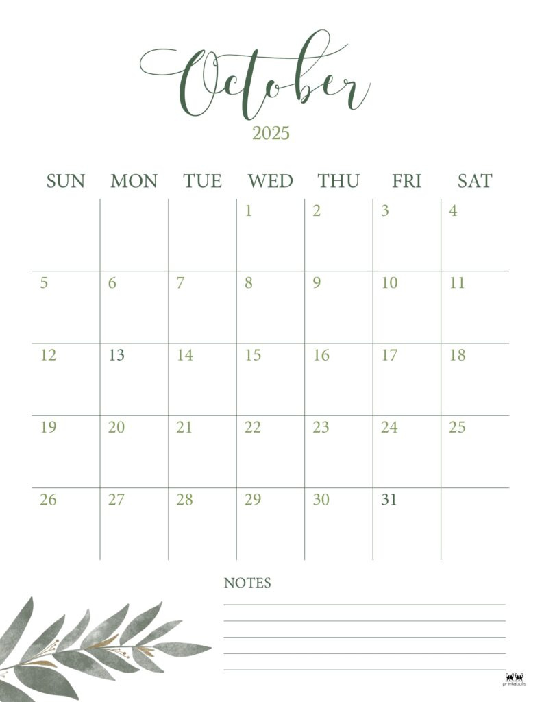 October 2025 Calendars - 107 Free Printables | Printabulls intended for October 2025 Calendar Printabulls