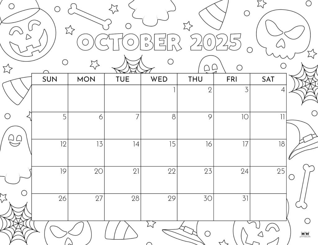 October 2025 Calendars - 107 Free Printables | Printabulls throughout October 2025 Calendar Coloring Page