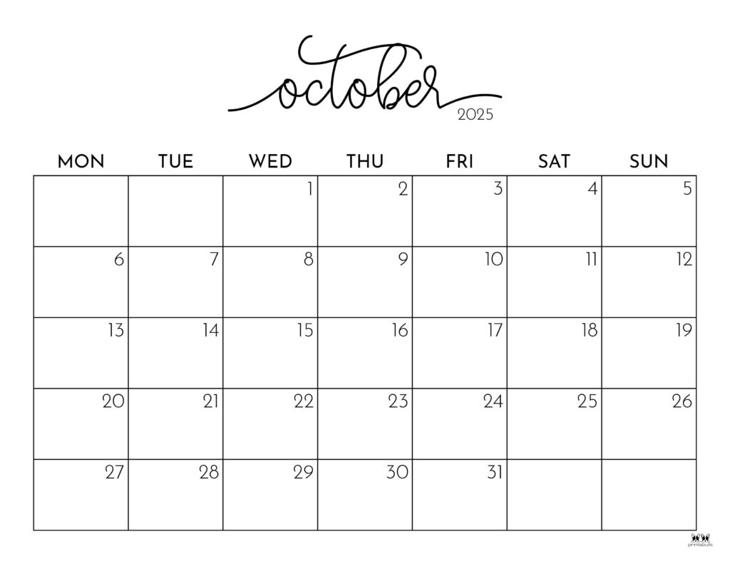October 2025 Calendars - 107 Free Printables | Printabulls with Cute October 2025 Calendar