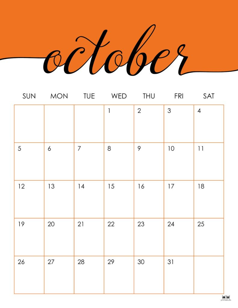 October 2025 Calendars - 107 Free Printables | Printabulls with regard to October 2025 Calendar Vertical