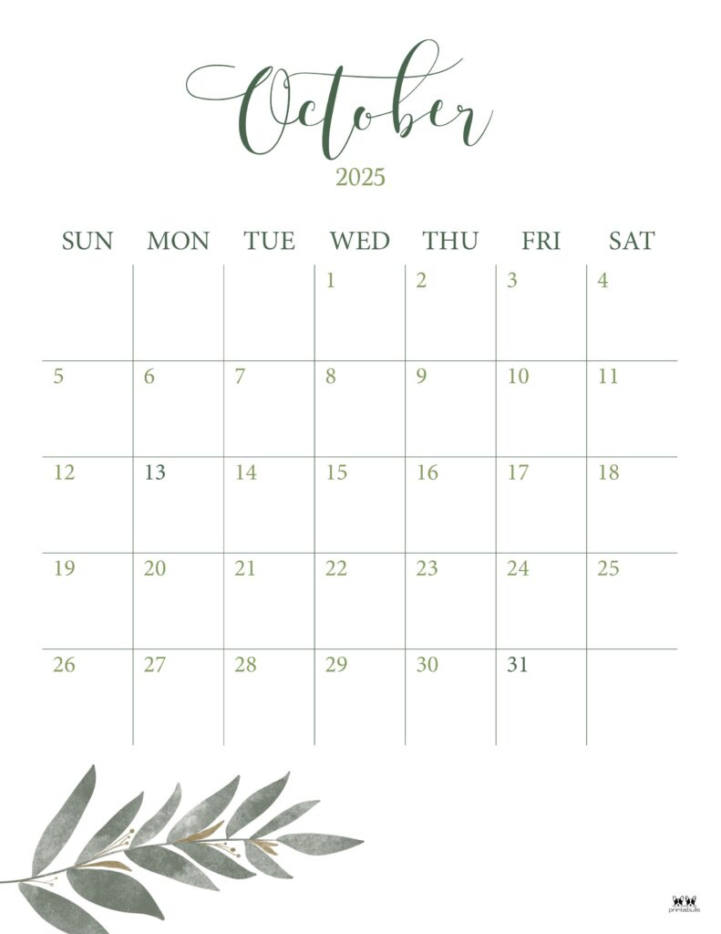 October 2025 Calendars - 107 Free Printables | Printabulls within Printable Blank October Calendar 2025