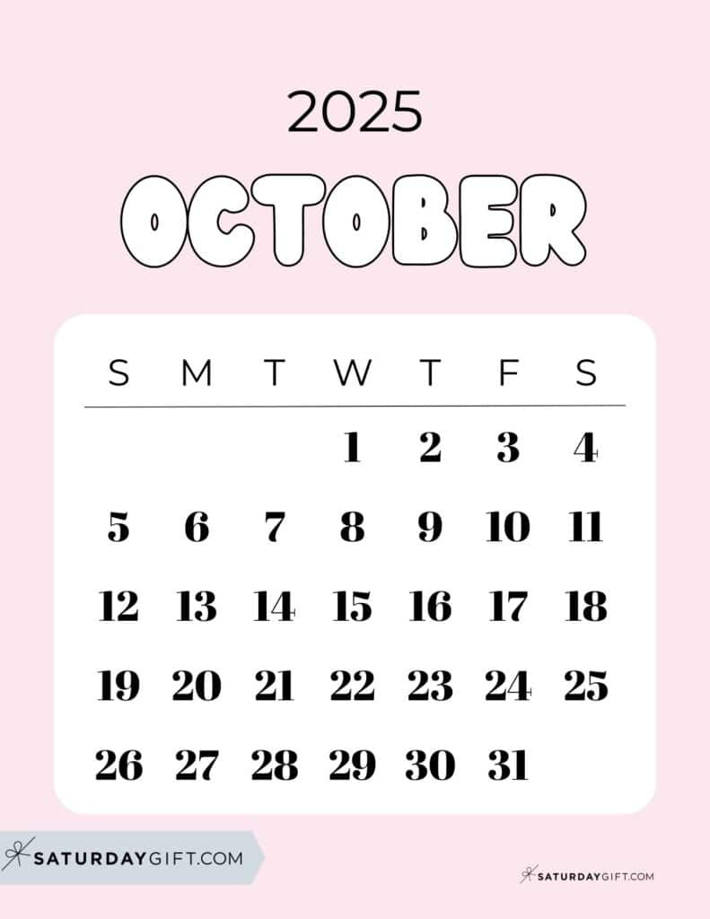 October 2025 Calendars - 23 Cute Free Printable Pdfs | Saturdaygift intended for October Fun Calendar Ideas 2025