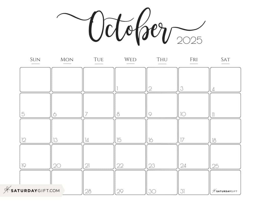 October 2025 Calendars - 23 Cute Free Printable Pdfs | Saturdaygift pertaining to October 2025 Calender Printable