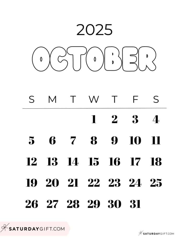 October 2025 Calendars - 23 Cute Free Printable Pdfs | Saturdaygift with Open Calendar For October 2025