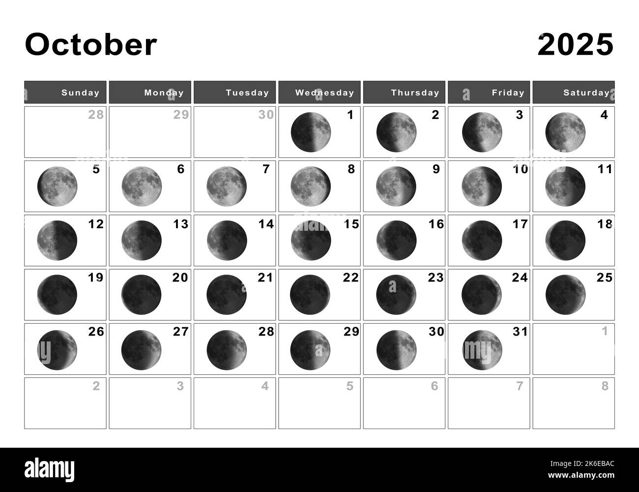 October 2025 Lunar Calendar, Moon Cycles, Moon Phases Stock Photo pertaining to Full Moon Calendar October 2025