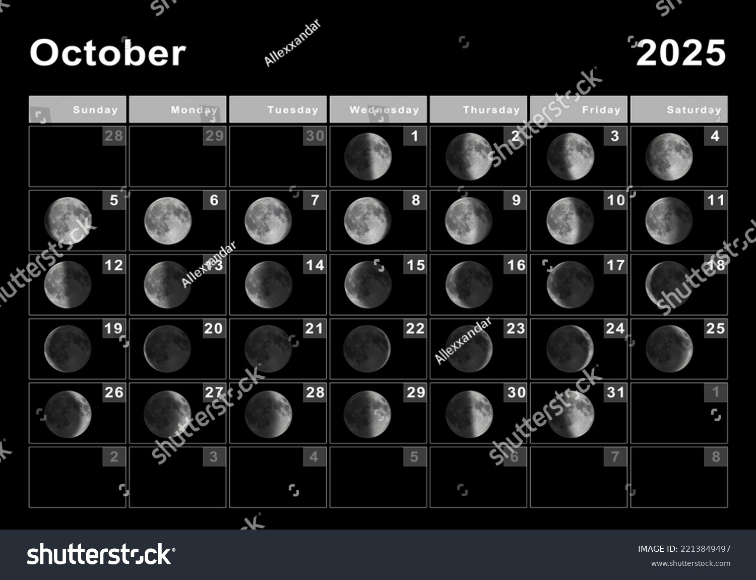 October 2025 Lunar Calendar Moon Cycles Stock Illustration for Moon Calendar Of October 2025