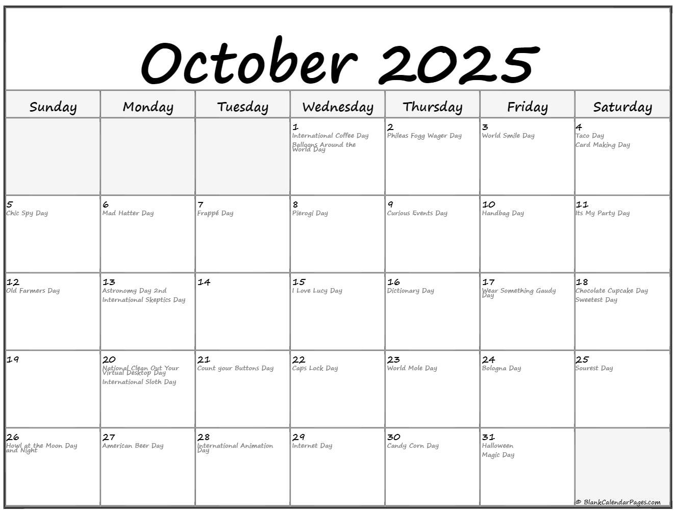 October 2025 With Holidays Calendar in National Holiday In October 2025