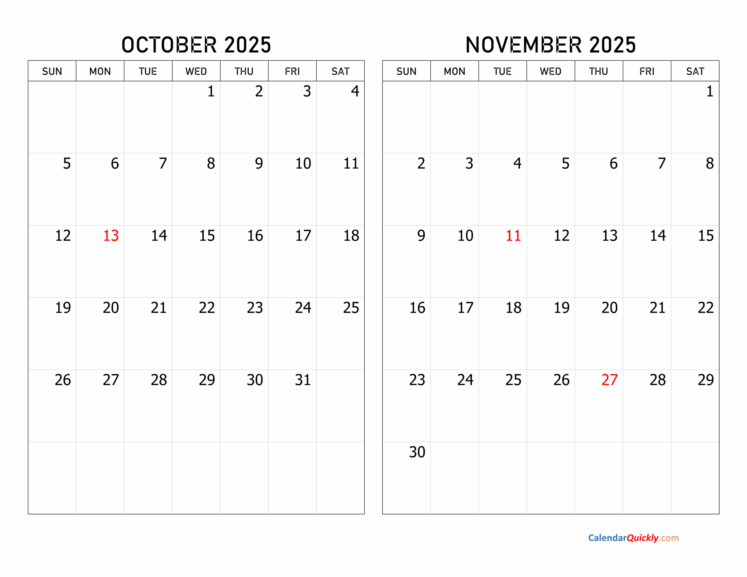 October And November 2025 Calendar | Calendar Quickly throughout October November 2025 Calendar