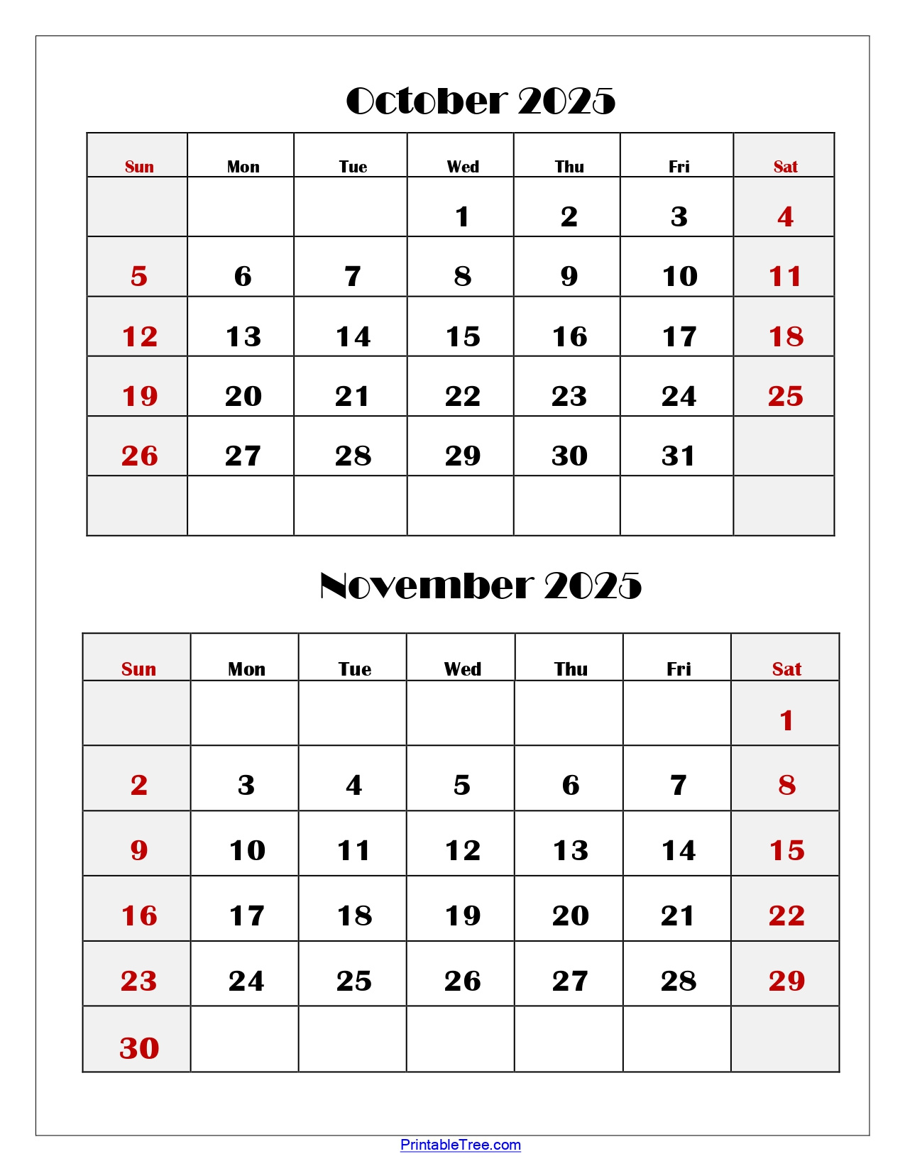October And November 2025 Calendar Printable Pdf | Two Months Calendar within October November 2025 Calendar