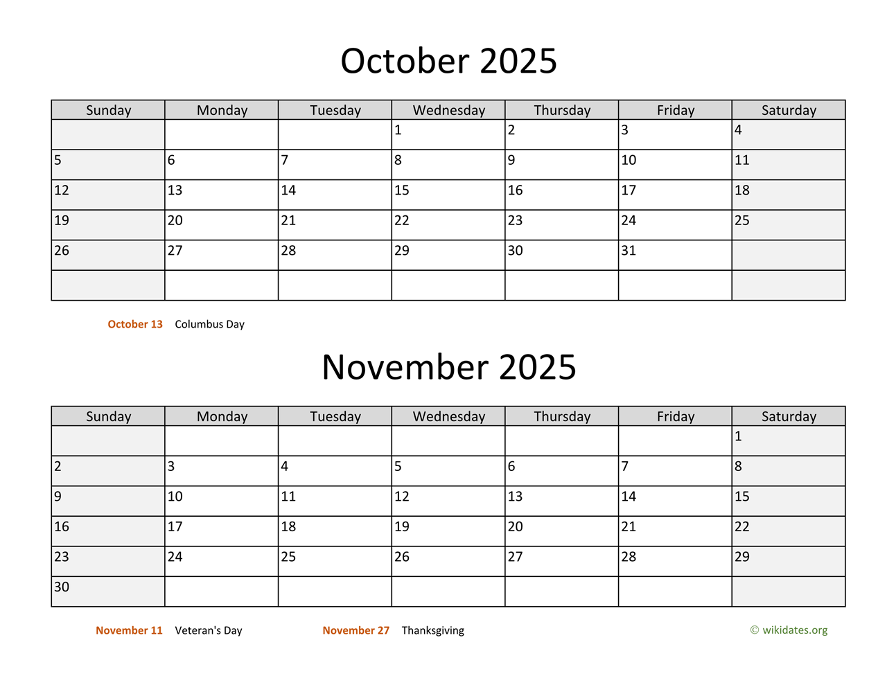 October And November 2025 Calendar | Wikidates within October Wiki Calendar 2025