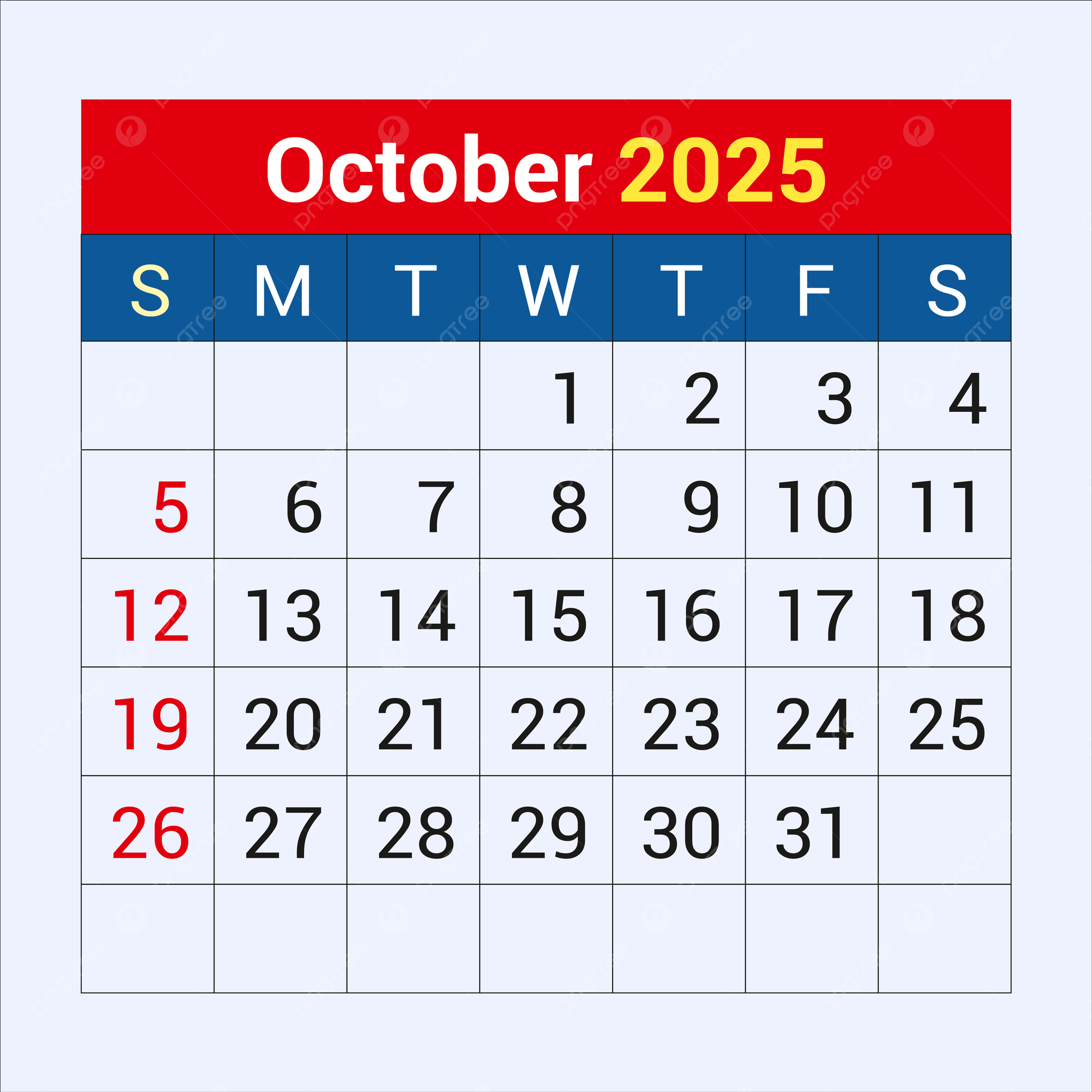 October Calendar 2025 Vector Template Download On Pngtree throughout Pull Up October Calendar 2025