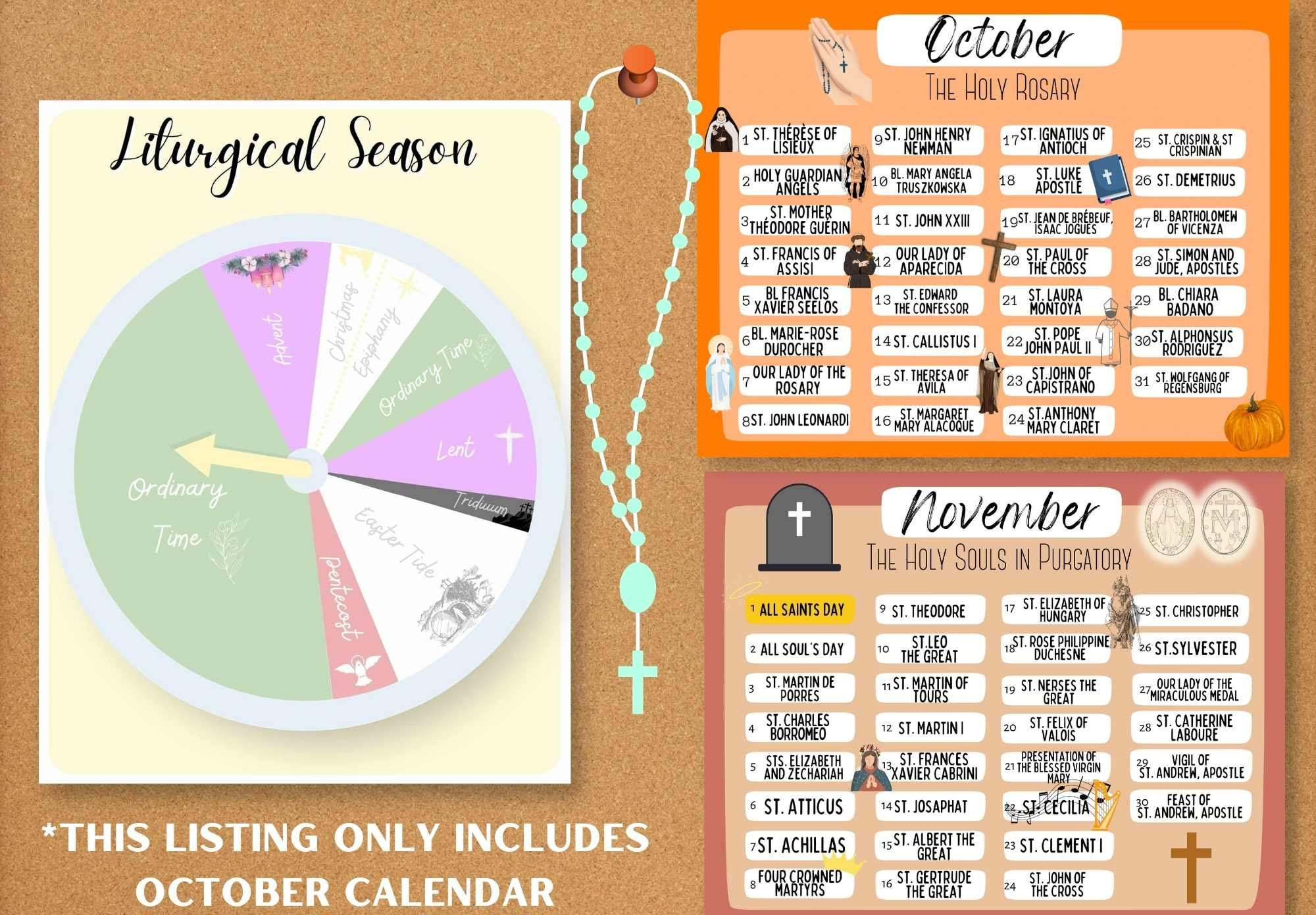 October Saints Feast Day Calendar / Printable Catholic Liturgical intended for Catholic Saints Calendar October 2025