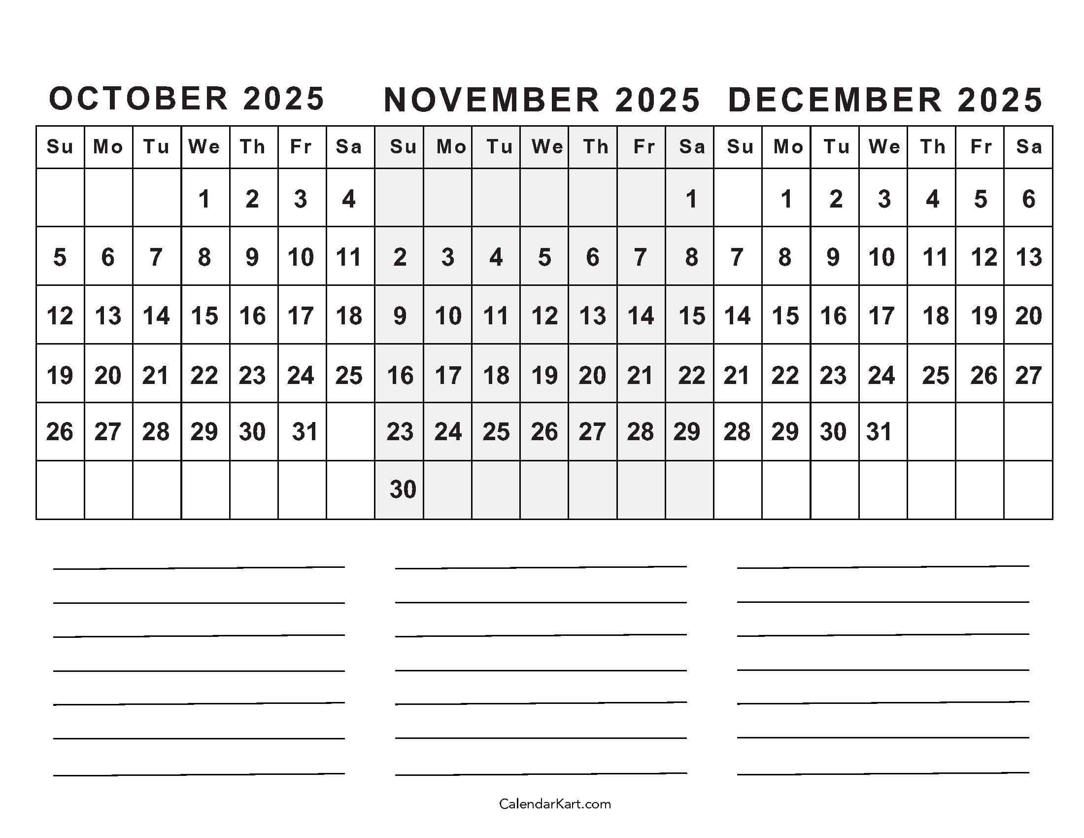 October To December 2025 Calendar (Q4) - Calendarkart regarding October To November 2025 Calendar