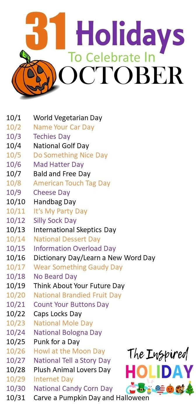 Pinstacy Kolar On Crafty | National Holiday Calendar, Silly inside National Days For October 2025