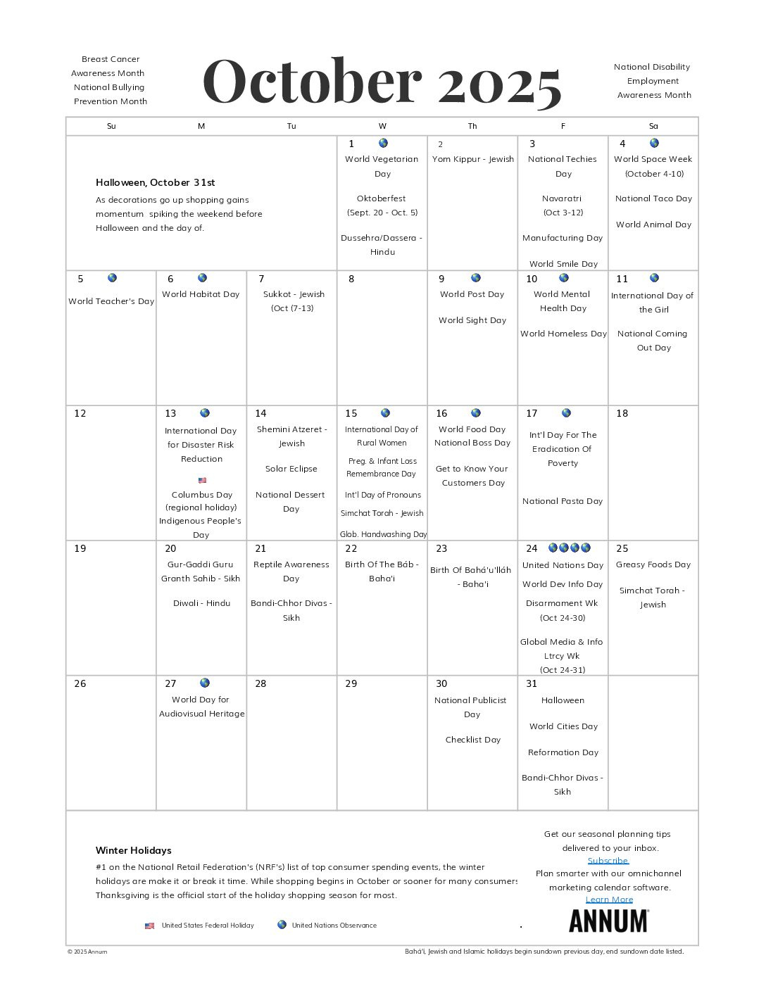 Printable October 2025 Calendar | October Holidays | Annum within Calendar Of Events For October 2025